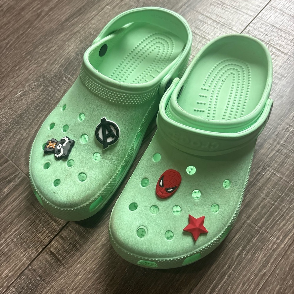CROCS Mint Green Slippers with Fun Charms
